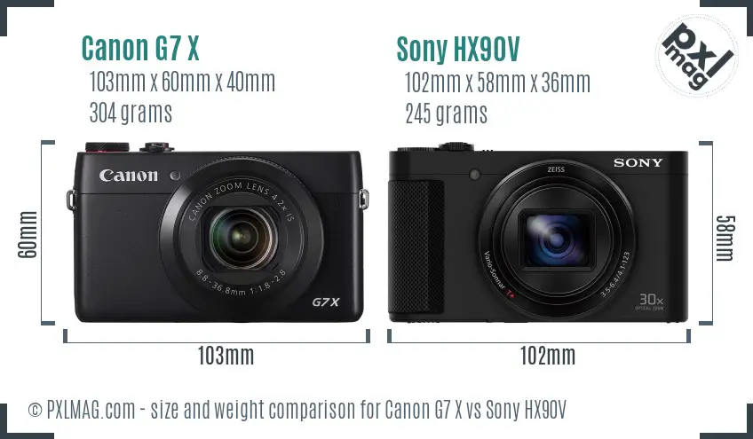 Canon G7 X vs Sony HX90V size comparison Canon G7 X vs Sony HX90V size comparison