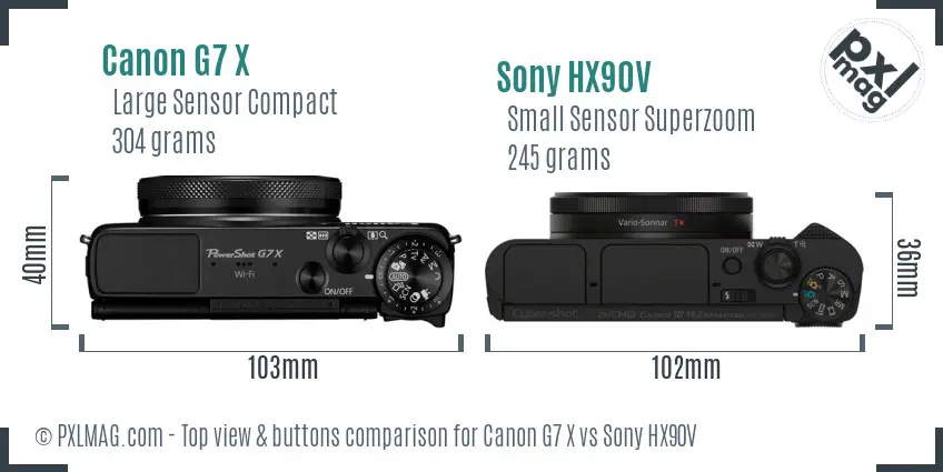 Canon G7 X vs Sony HX90V top view buttons comparison Canon G7 X vs Sony HX90V top view buttons comparison