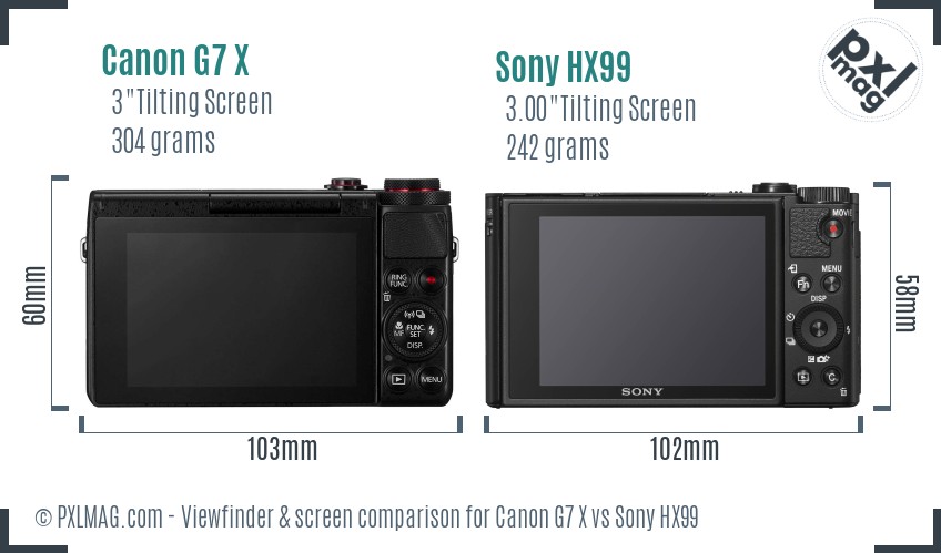 Canon G7 X vs Sony HX99 Screen and Viewfinder comparison