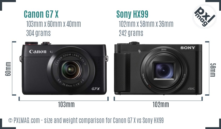 Canon G7 X vs Sony HX99 size comparison