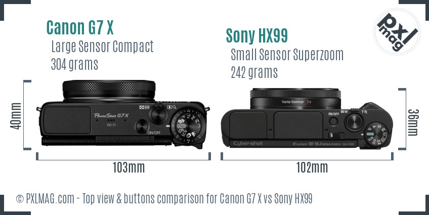 Canon G7 X vs Sony HX99 top view buttons comparison