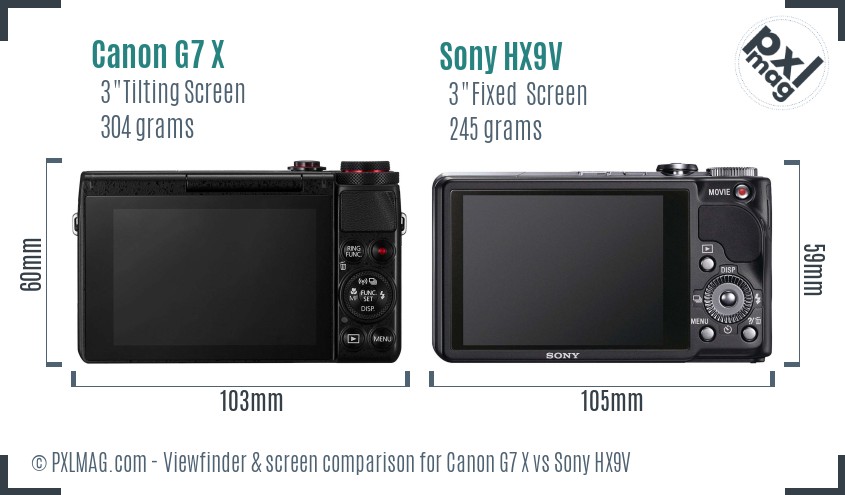 Canon G7 X vs Sony HX9V Screen and Viewfinder comparison
