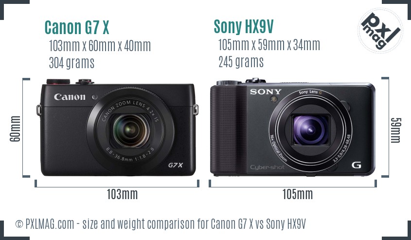 Canon G7 X vs Sony HX9V size comparison