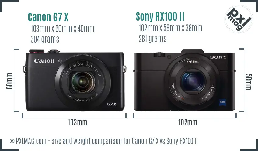 Canon G7 X vs Sony RX100 II size comparison