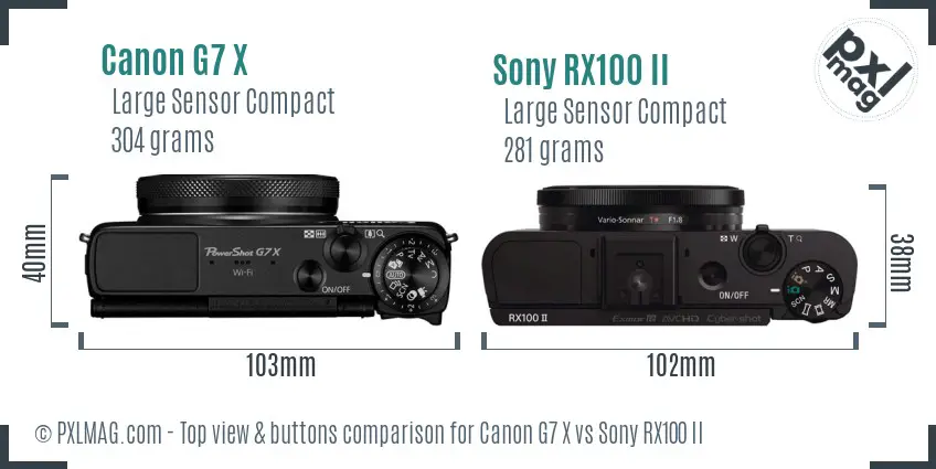 Canon G7 X vs Sony RX100 II top view buttons comparison
