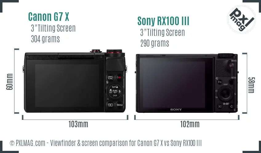Canon G7 X vs Sony RX100 III Screen and Viewfinder comparison