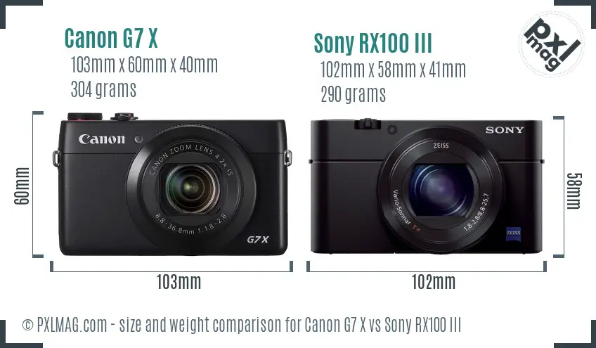 Canon G7 X vs Sony RX100 III size comparison