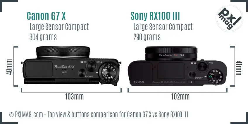 Canon G7 X vs Sony RX100 III top view buttons comparison
