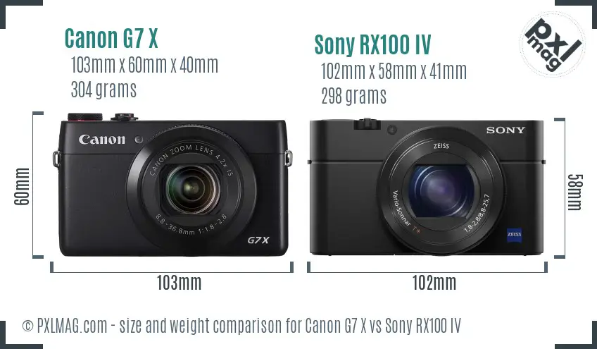 Canon G7 X vs Sony RX100 IV size comparison
