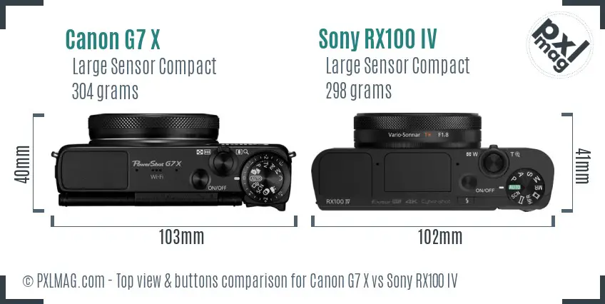 Canon G7 X vs Sony RX100 IV top view buttons comparison