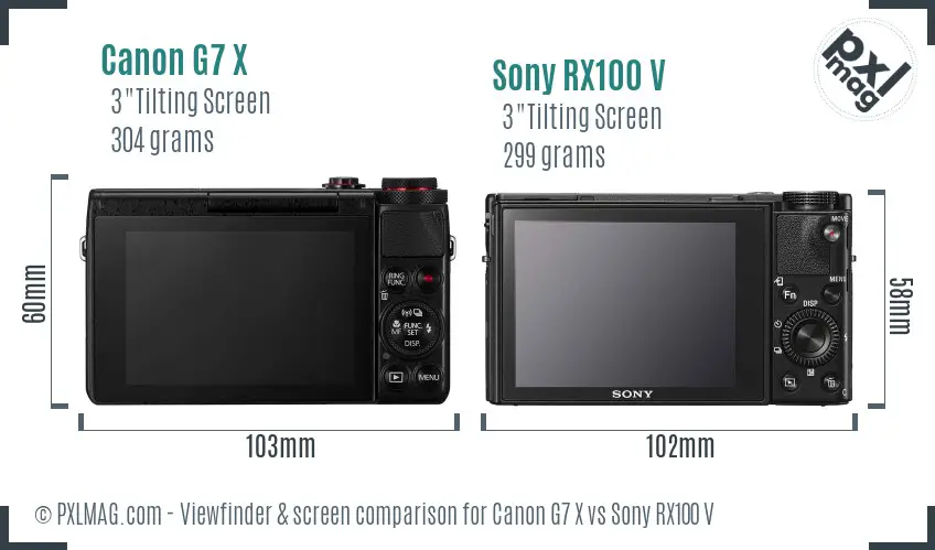 Canon G7 X vs Sony RX100 V Screen and Viewfinder comparison