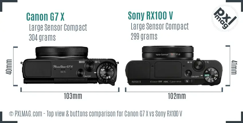 Canon G7 X vs Sony RX100 V top view buttons comparison