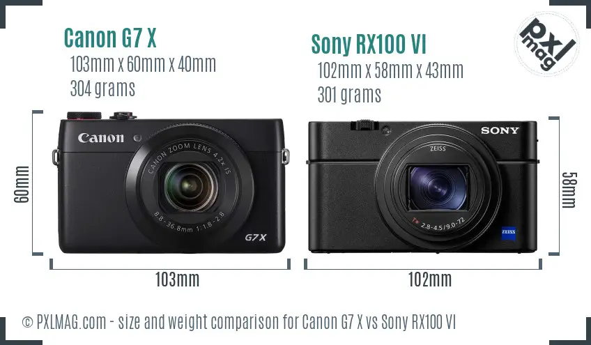 Canon G7 X vs Sony RX100 VI size comparison