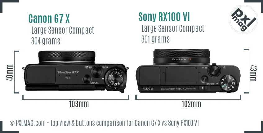 Canon G7 X vs Sony RX100 VI top view buttons comparison