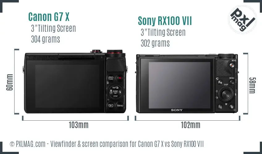 Canon G7 X vs Sony RX100 VII Screen and Viewfinder comparison