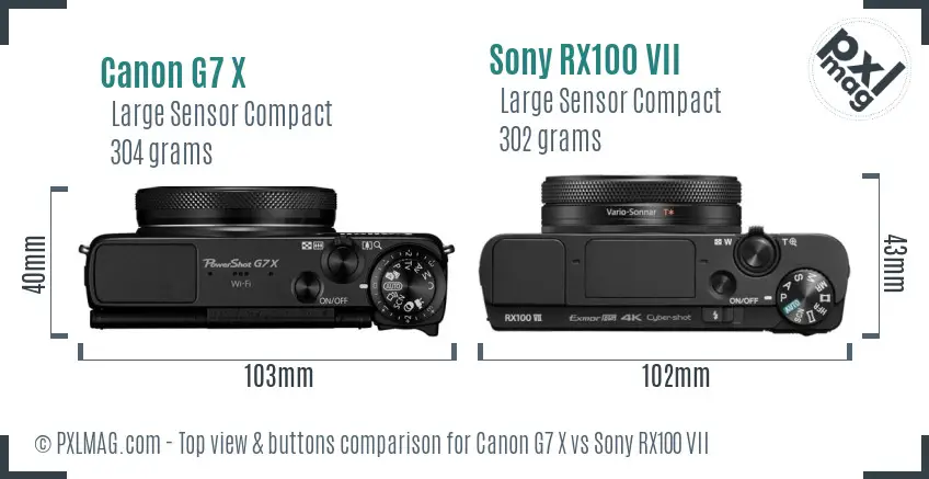 Canon G7 X vs Sony RX100 VII top view buttons comparison