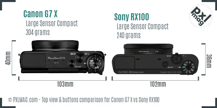 Canon G7 X vs Sony RX100 top view buttons comparison