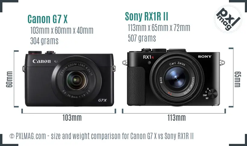 Canon G7 X vs Sony RX1R II size comparison