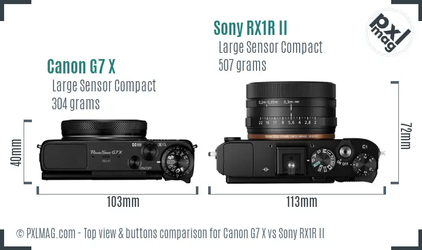 Canon G7 X vs Sony RX1R II top view buttons comparison