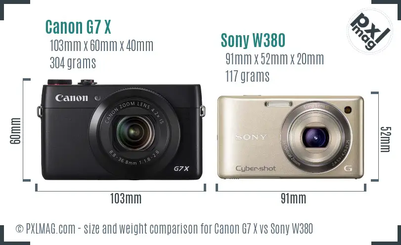 Canon G7 X vs Sony W380 size comparison