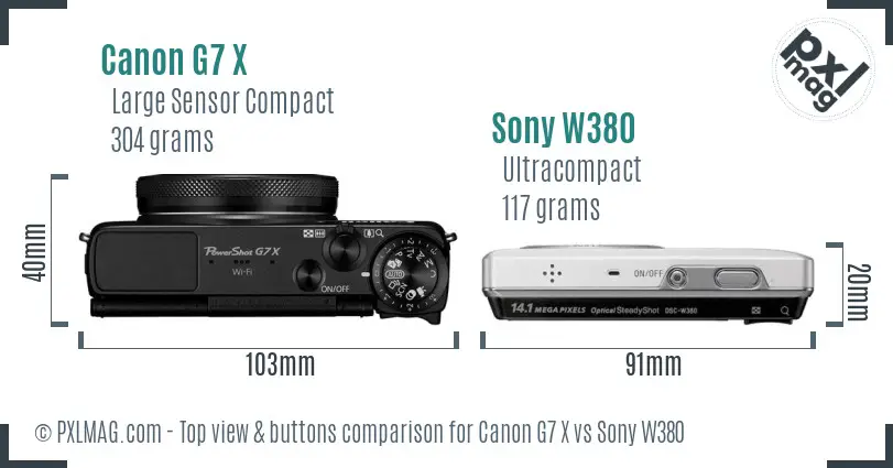 Canon G7 X vs Sony W380 top view buttons comparison