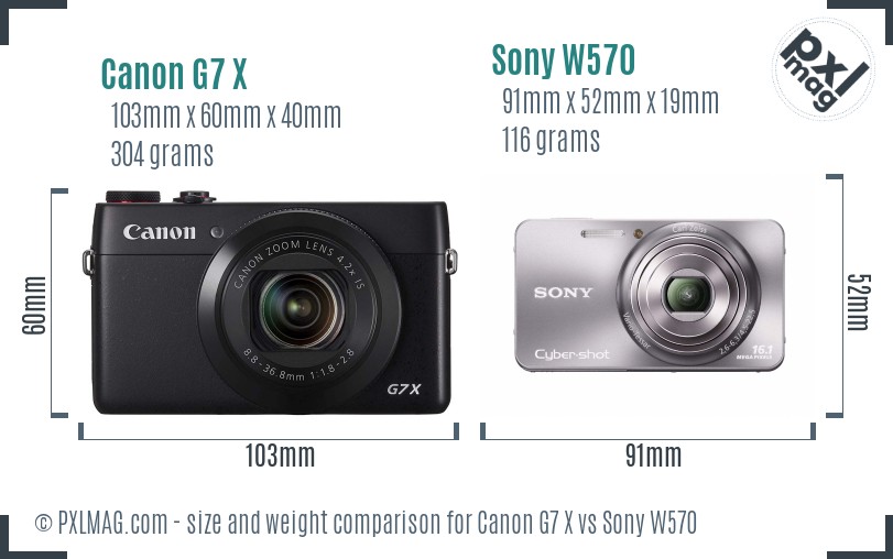 Canon G7 X vs Sony W570 size comparison