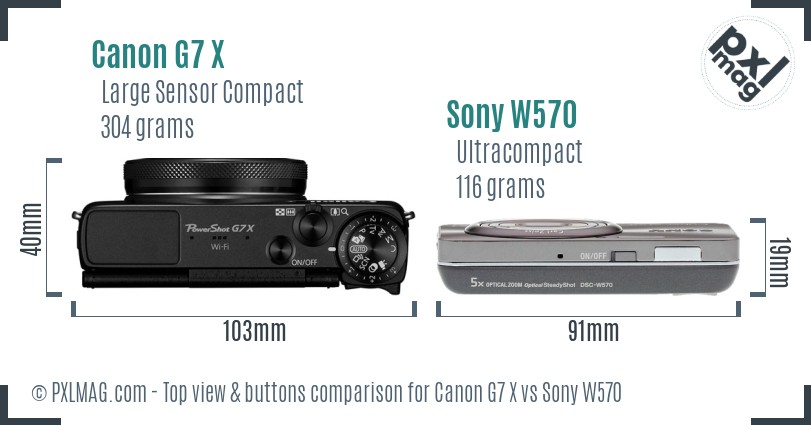 Canon G7 X vs Sony W570 top view buttons comparison
