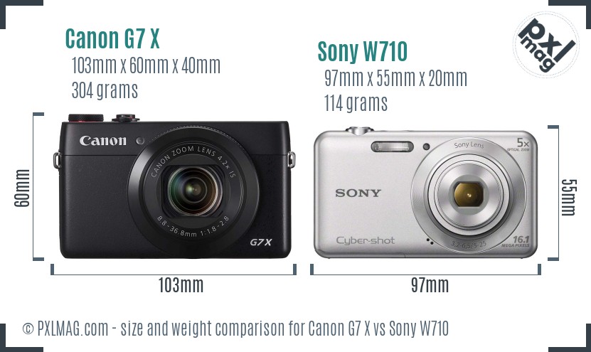 Canon G7 X vs Sony W710 size comparison