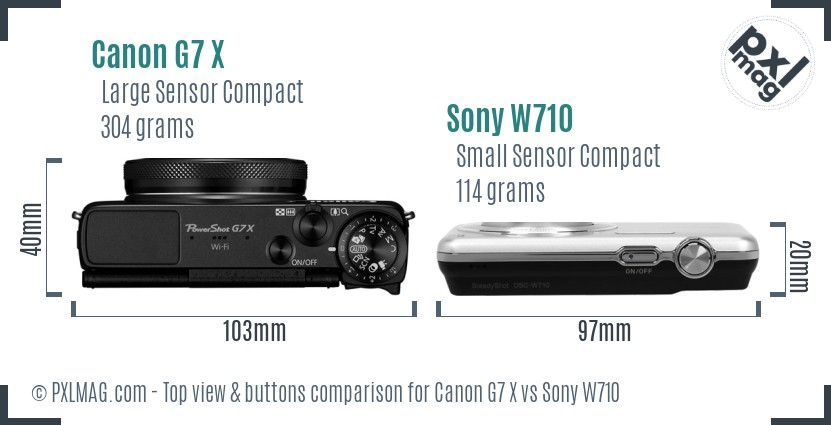 Canon G7 X vs Sony W710 top view buttons comparison