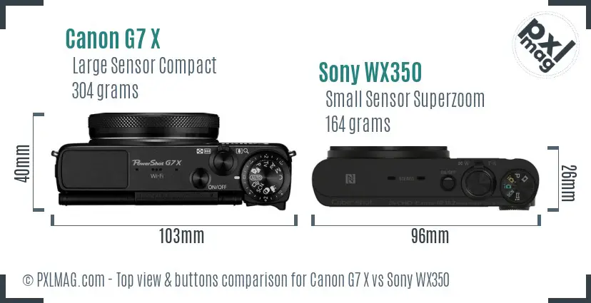 Canon G7 X vs Sony WX350 top view buttons comparison Canon G7 X vs Sony WX350 top view buttons comparison