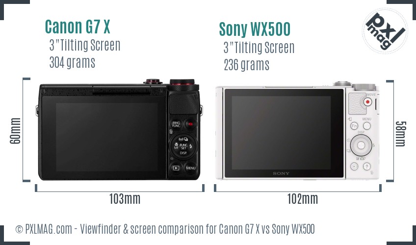Canon G7 X vs Sony WX500 Screen and Viewfinder comparison