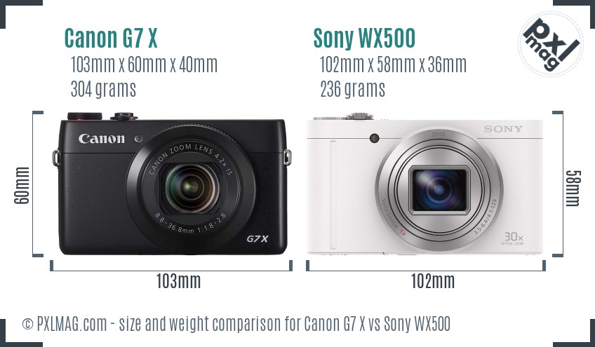 Canon G7 X vs Sony WX500 size comparison