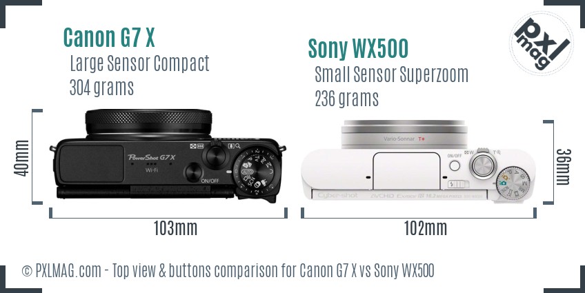 Canon G7 X vs Sony WX500 top view buttons comparison