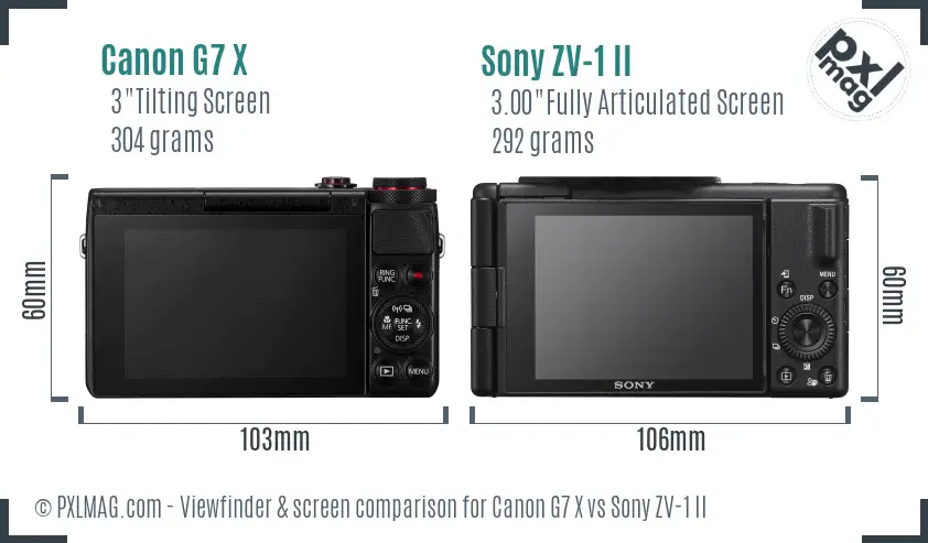 Canon G7 X vs Sony ZV-1 II Screen and Viewfinder comparison