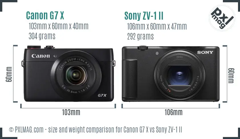 Canon G7 X vs Sony ZV-1 II size comparison