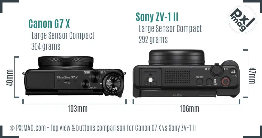 Canon G7 X vs Sony ZV-1 II top view buttons comparison