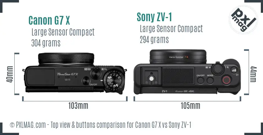 Canon G7 X vs Sony ZV-1 top view buttons comparison