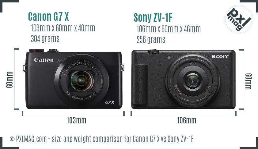 Canon G7 X vs Sony ZV-1F size comparison