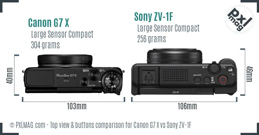 Canon G7 X vs Sony ZV-1F top view buttons comparison