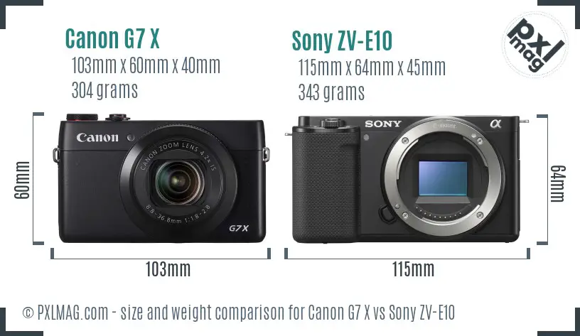 Canon G7 X vs Sony ZV-E10 size comparison Canon G7 X vs Sony ZV-E10 size comparison