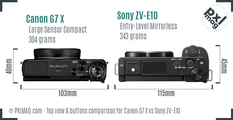 Canon G7 X vs Sony ZV-E10 top view buttons comparison Canon G7 X vs Sony ZV-E10 top view buttons comparison