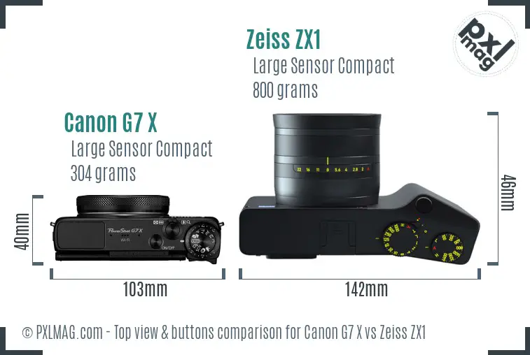 Canon G7 X vs Zeiss ZX1 top view buttons comparison