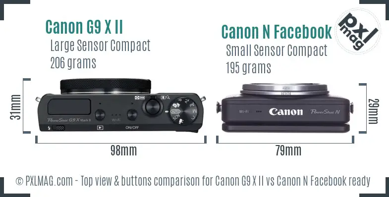 Canon G9 X II vs Canon N Facebook ready top view buttons comparison