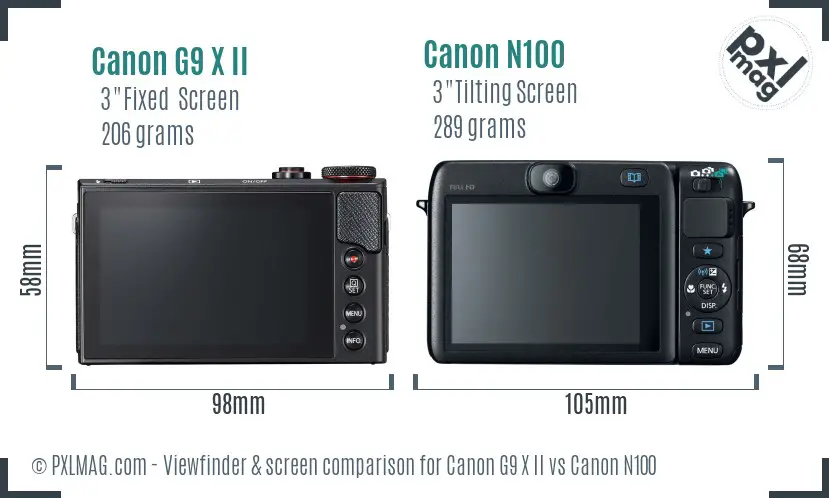 Canon G9 X II vs Canon N100 Screen and Viewfinder comparison