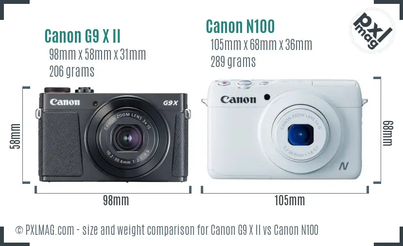 Canon G9 X II vs Canon N100 size comparison