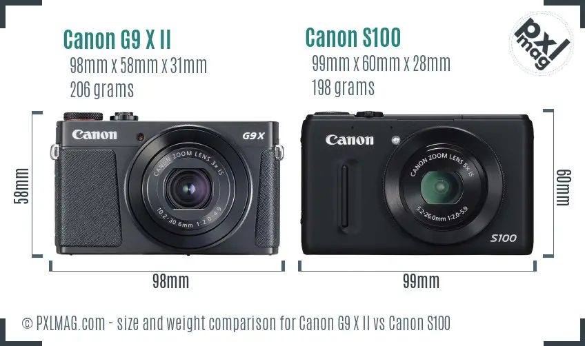 Canon G9 X II vs Canon S100 size comparison