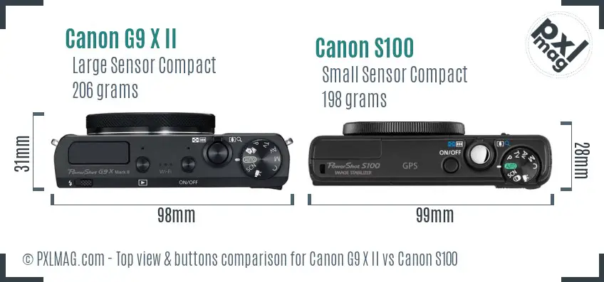 Canon G9 X II vs Canon S100 top view buttons comparison