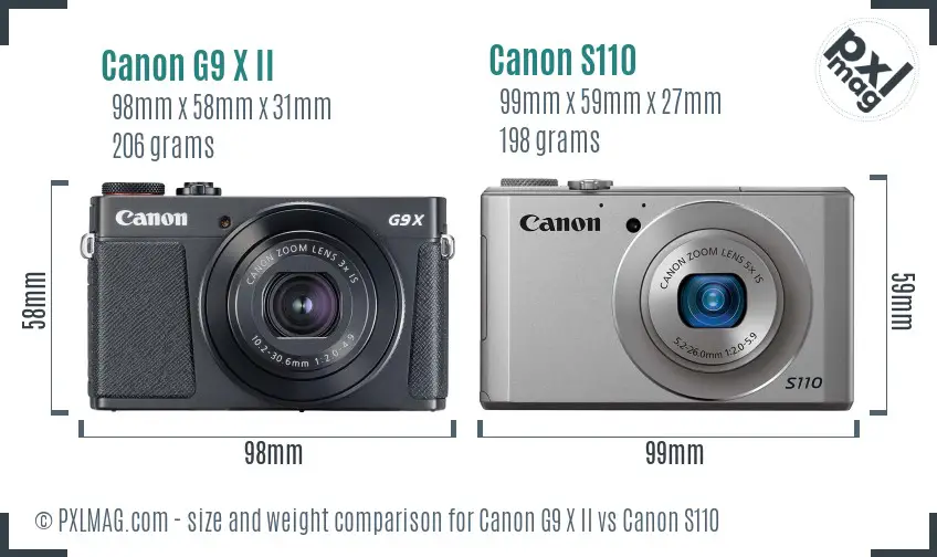 Canon G9 X II vs Canon S110 size comparison