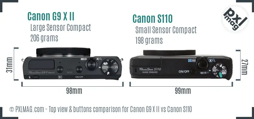 Canon G9 X II vs Canon S110 top view buttons comparison