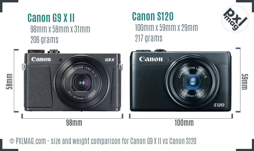 Canon G9 X II vs Canon S120 size comparison